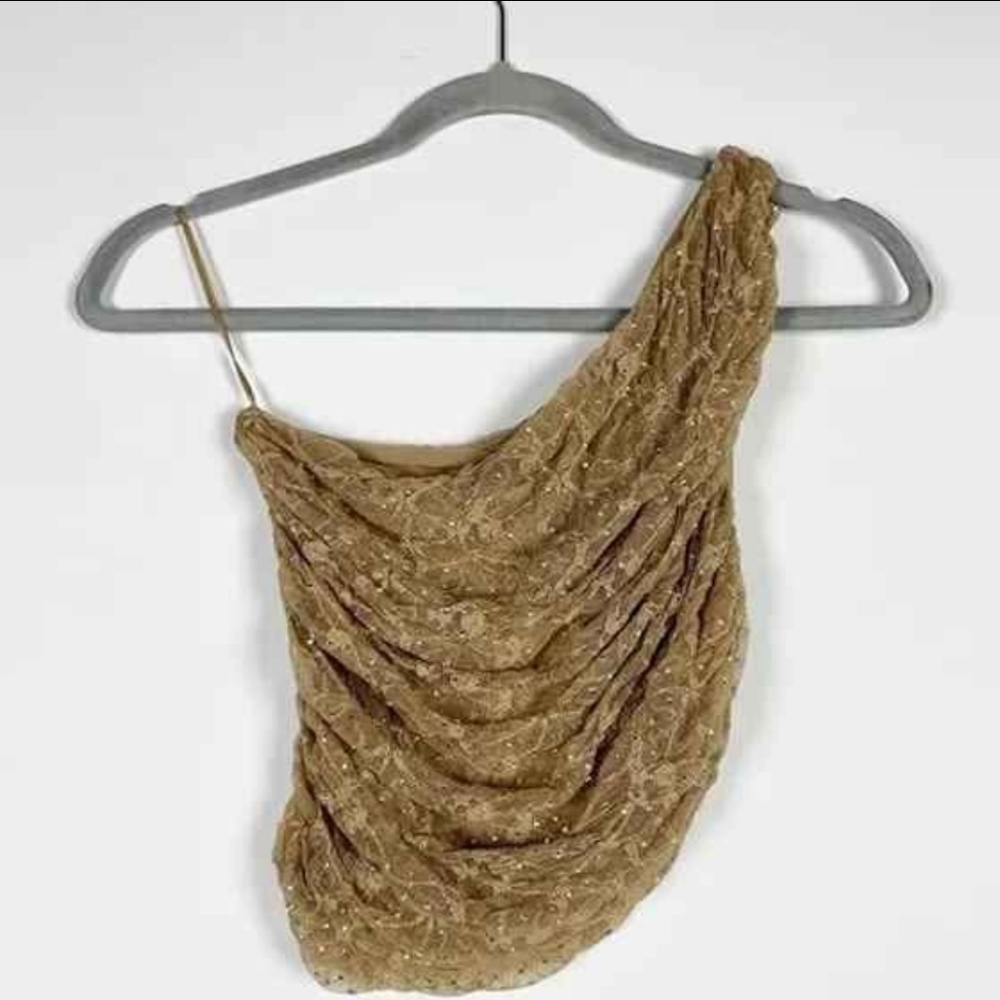 Zara Gold Draped One-Shoulder Blouse
